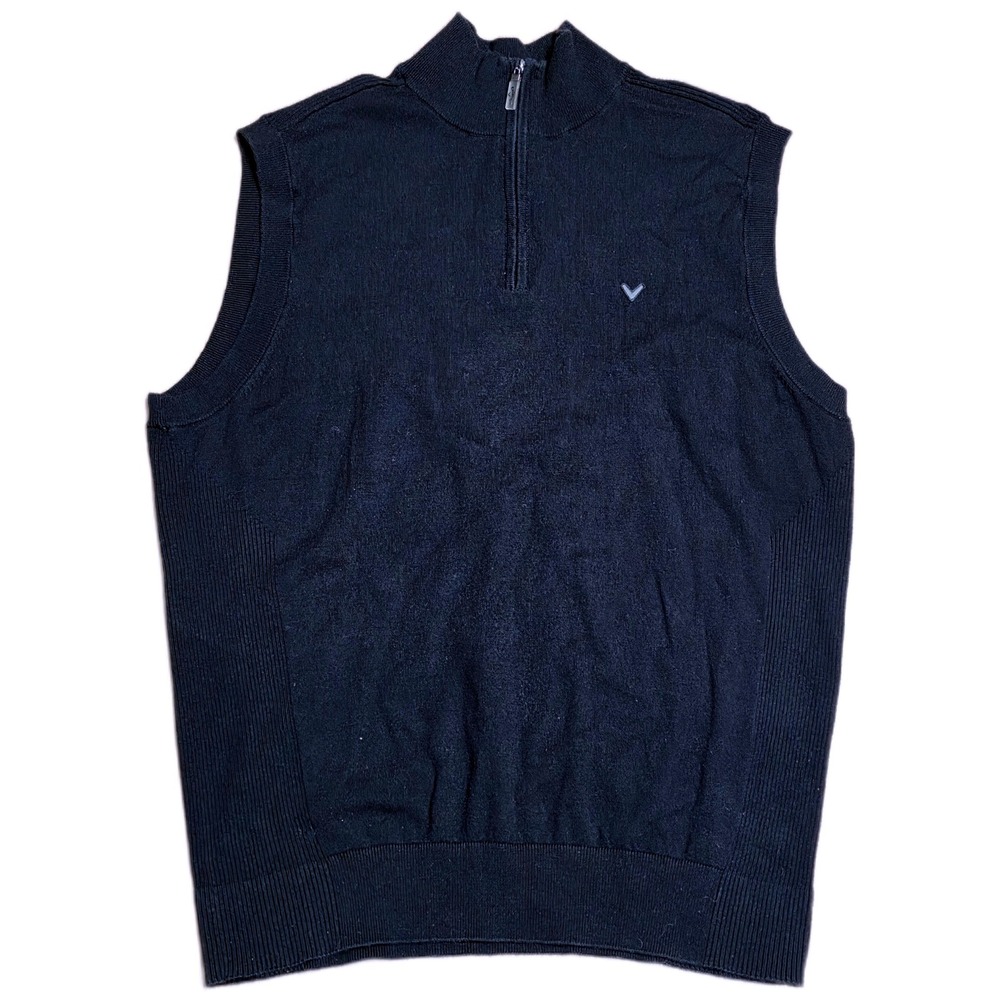 Callaway Quarter Zip Golf Vest Men's Size L Black Ribbed Knit‎